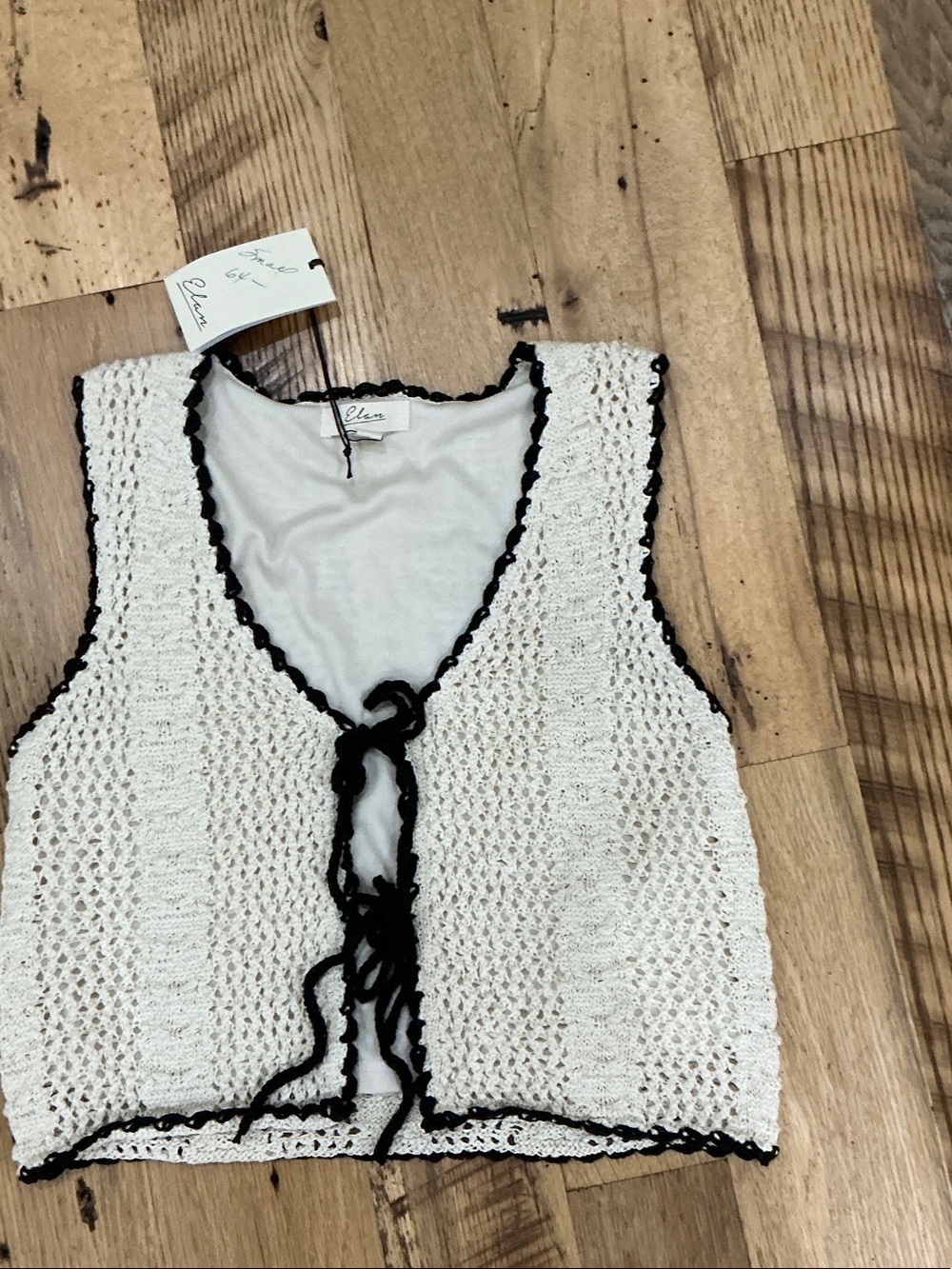 Elan Cream Crochet Vest with Black Trim